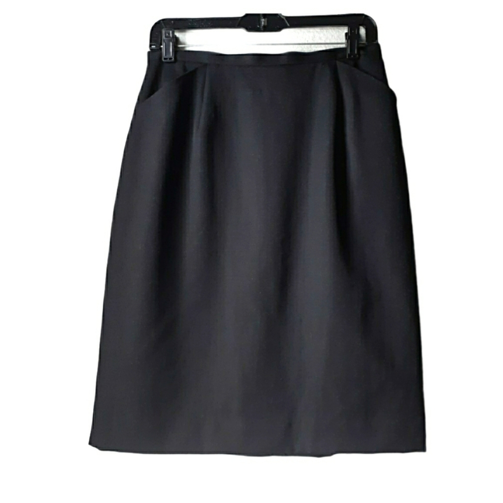 Talbots Pencil Skirt Womens Petite 10 Black 100% Wool Vintage New